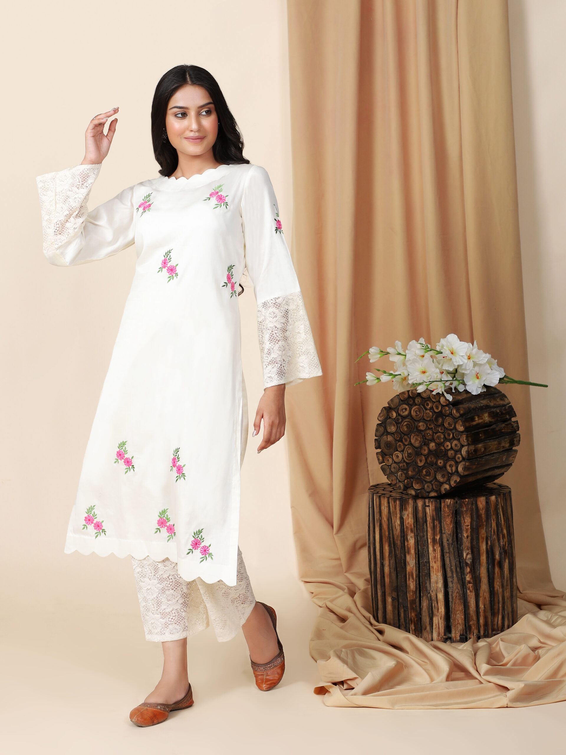 Buy Off White Kurta with Pant Set for Women Online in India